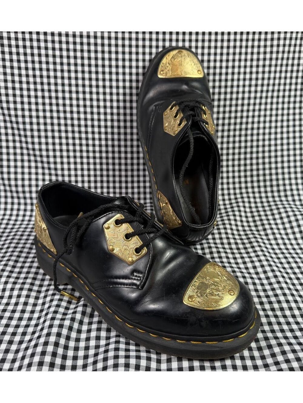 Dr Martens 1461 King Nerd Men's 9 Black Leather Gold Skull Hardware Oxford